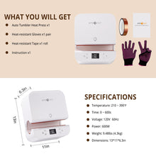 Load image into Gallery viewer, HTVRONT Auto Tumbler Heat Press Machine - Mug Heat Press Heat Up Fast & Even, Professional Tumbler Press High-Security for 2.9-3.3inch Sublimation Tumblers, Cups, Glasses and Mugs, White