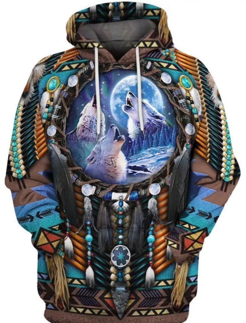 Native Pattern Printed Hoodie, Light weight, 100% Polyester